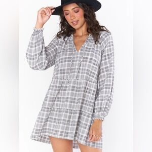 Show Me Your MuMu Birdie Mini Dress - Windowpane Plaid Medium NEW